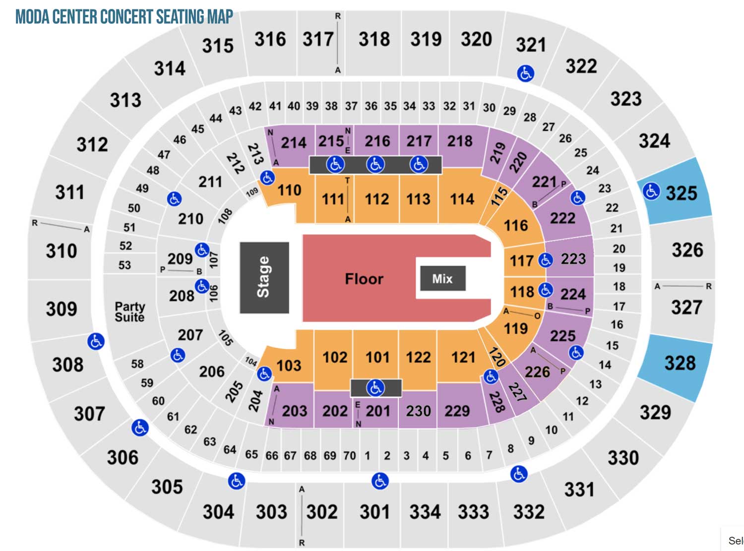 moda center seating chart concert